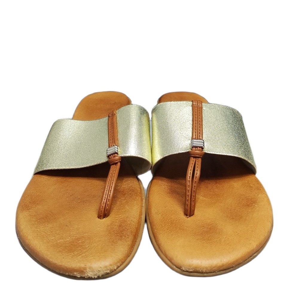 Andre Assous Nice Thong Sandals Womens US 10 Brown Gold Metallic Comfort Slip On